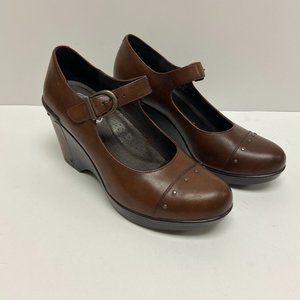 Dansko Brown Leather Studded Round Toe Mary Jane Wedge Heel Size US 10.5 EUR 41